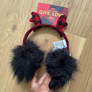 American Eagle plaid antlers Earmuff with fur